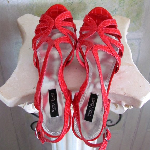 RED SHOES - 8.5, 8 1/2 WHBM STRAPPY 5" HEELS, WHITE HOUSE BLACK MARKET w BOX - Picture 9 of 12